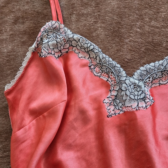 Victoria Secret Coral Pink Lace Satin Slip Chemise Dress~ RARE - Picture 6 of 8